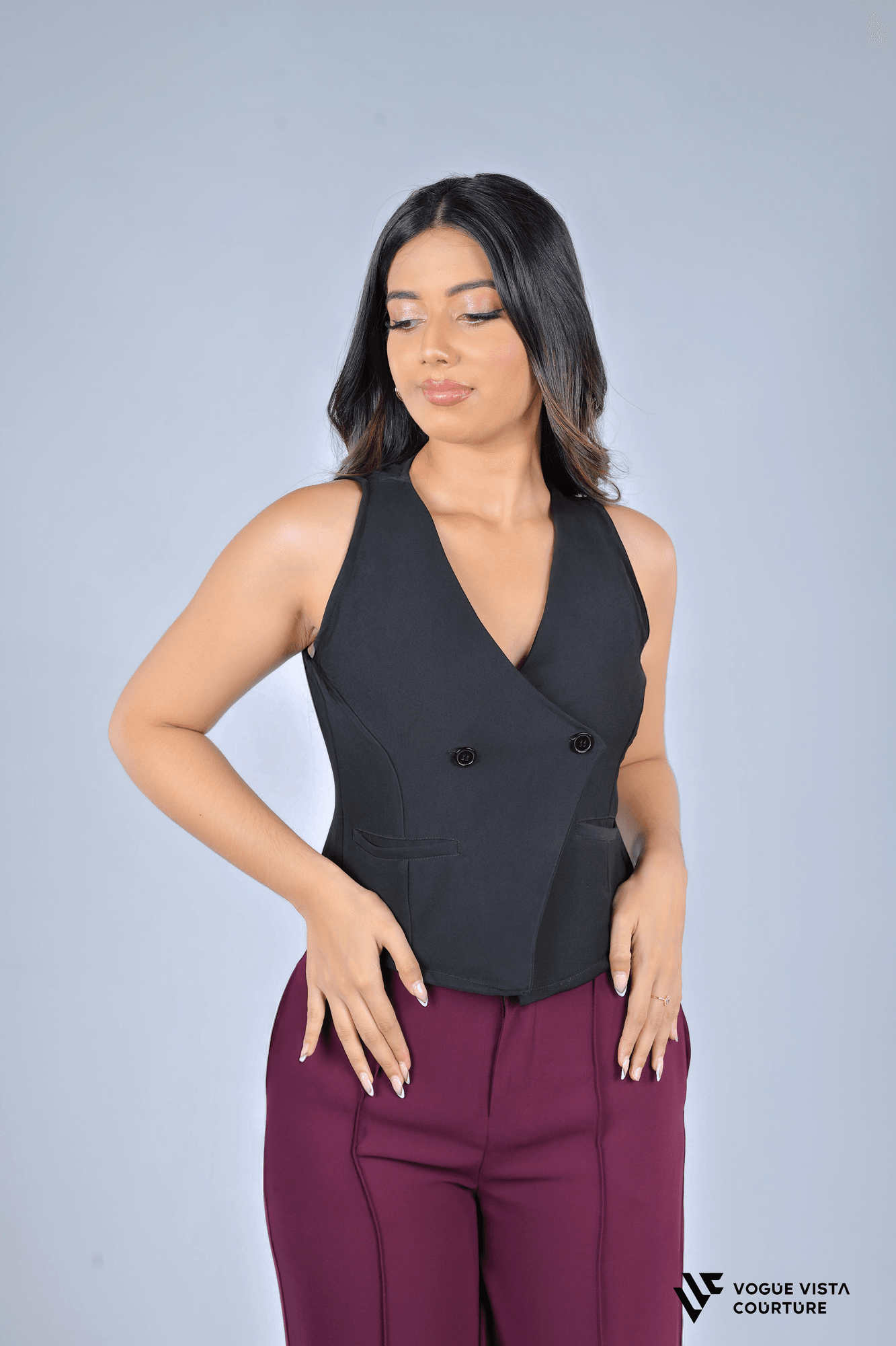 Double-Breasted Office Vest (Black)