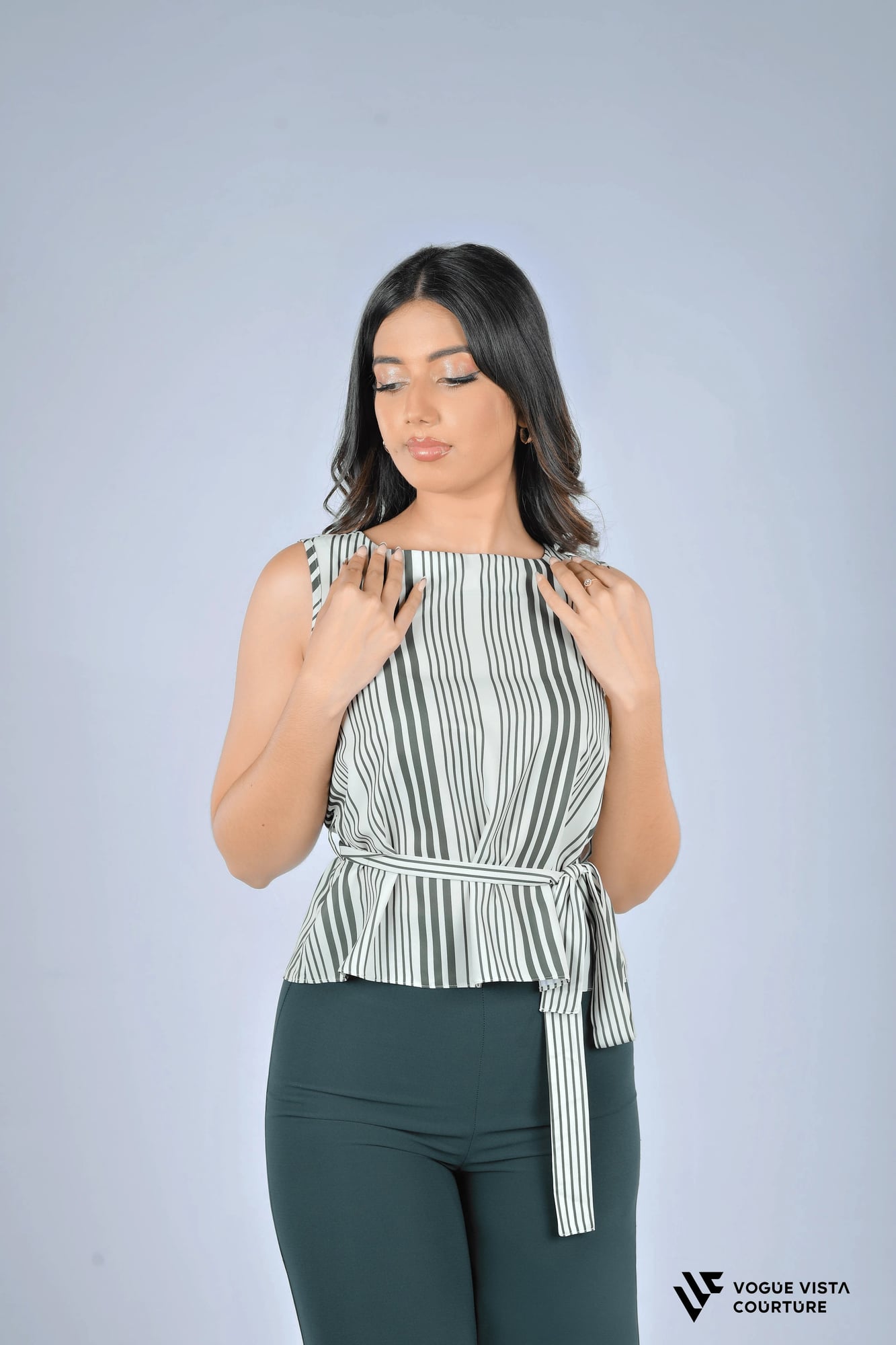 StripeEase Tie Top (Green Stripes)