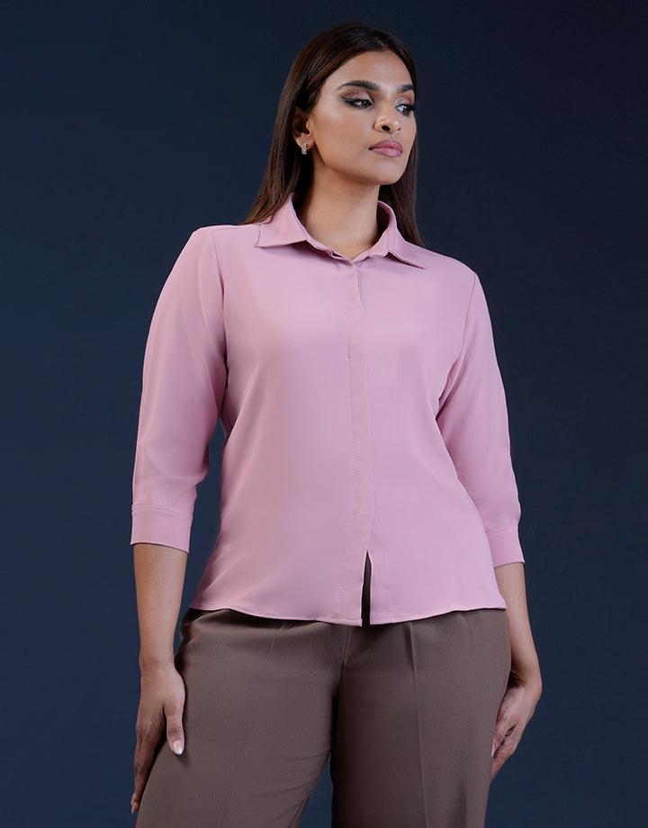 3/4 Sleeve Hidden Placket Shirt Blouse