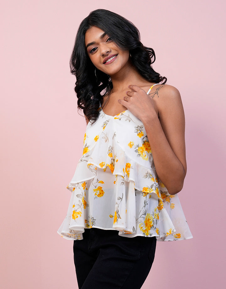 Floral Ruffled Peplum Camisole