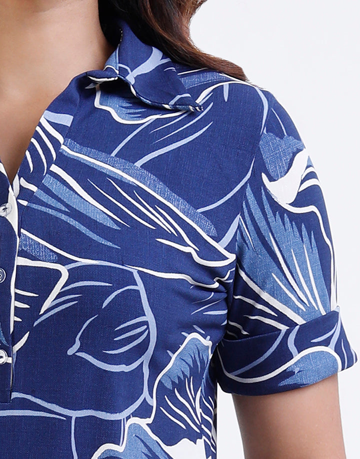 Half Placket Roll Up Sleeve Top