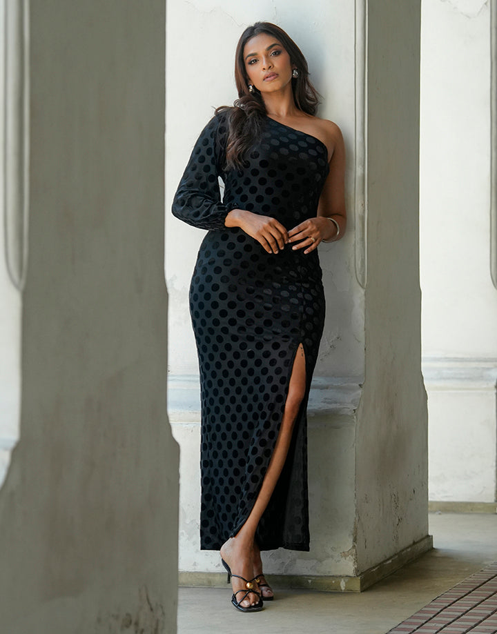 One Shoulder Puff Sleeve Dress