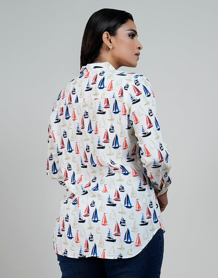 Printed Long Sleeve Shirt Blouse