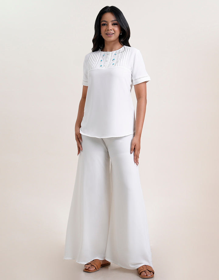 Short Sleeve Top with Pintuck Detail