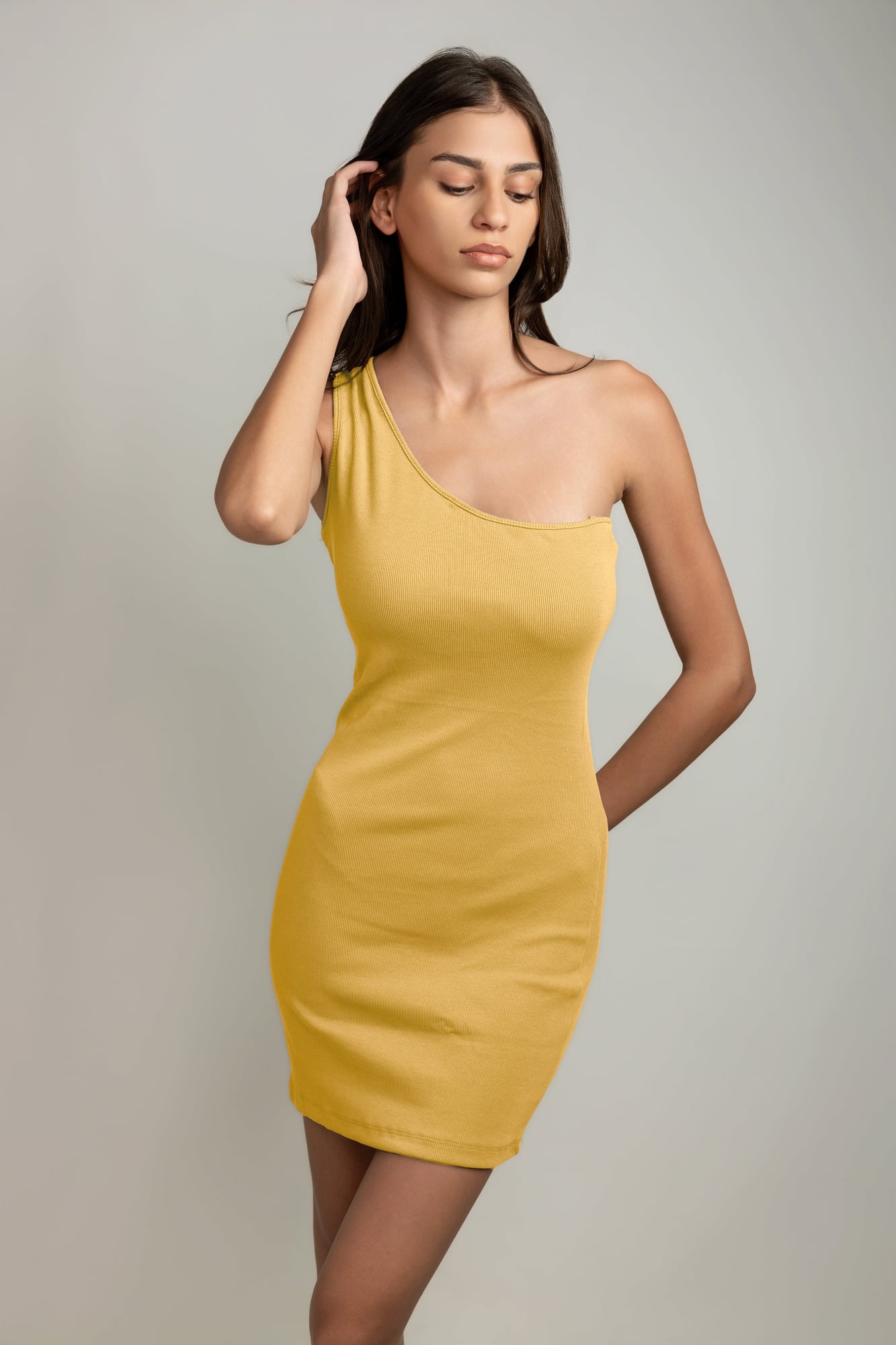 Kiana One-Shoulder Mini Dress – Mellow Yellow
