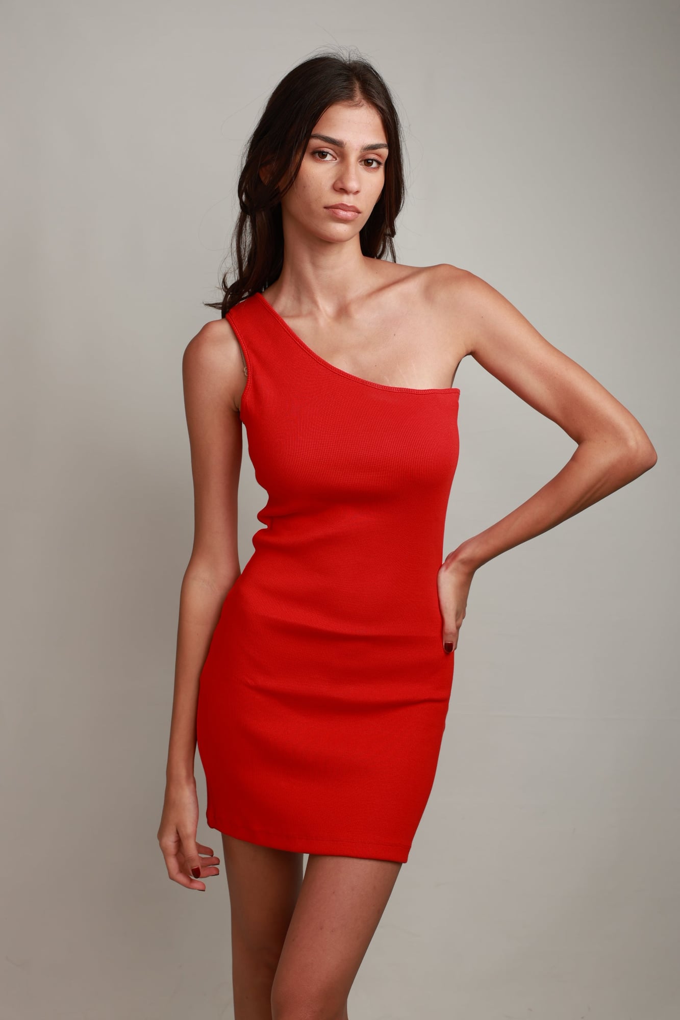 Kiana One-Shoulder Mini Dress – Wineberry Red