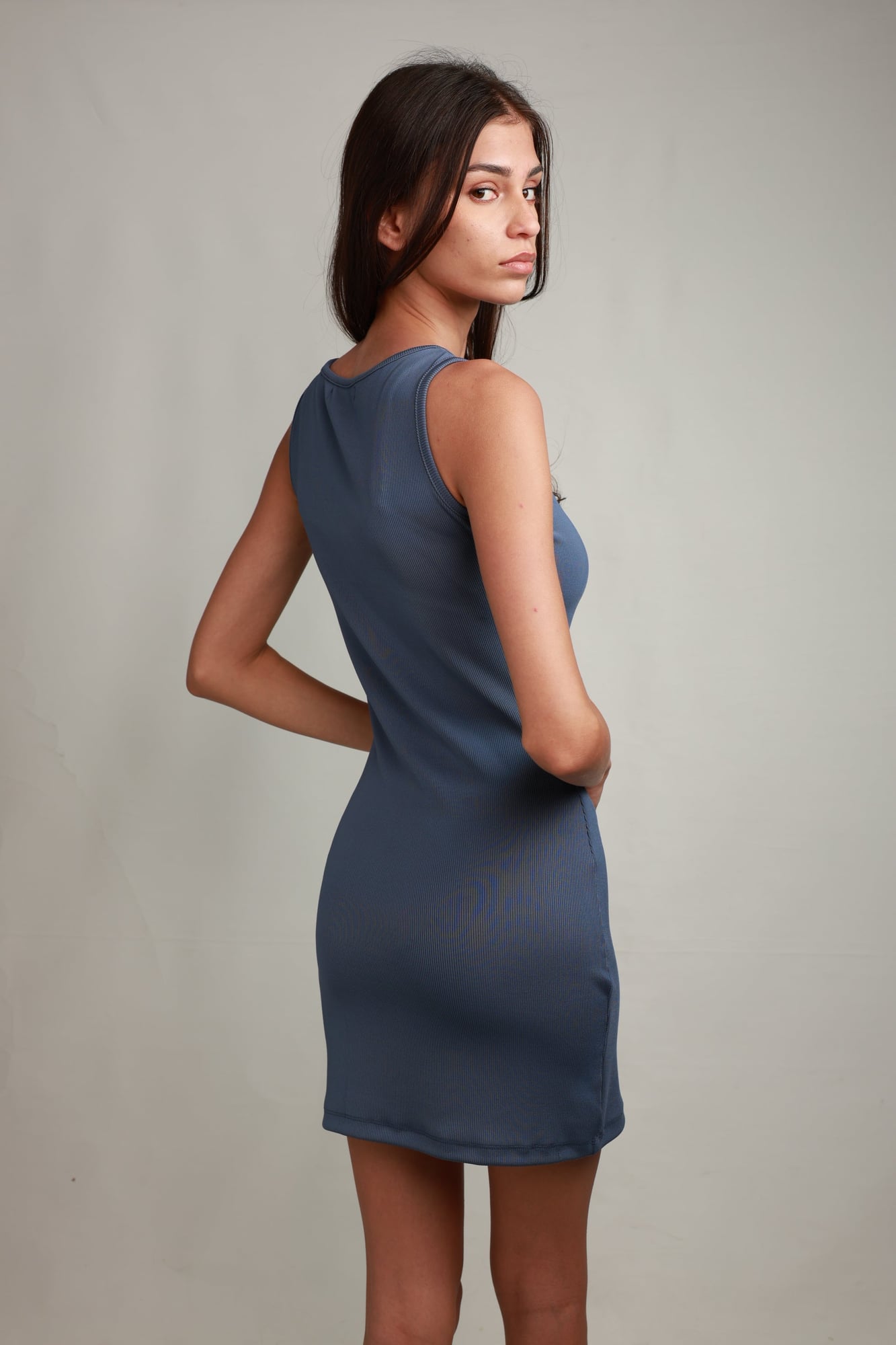 Shirin Boat-Neck Mini Dress – Dusk Blue