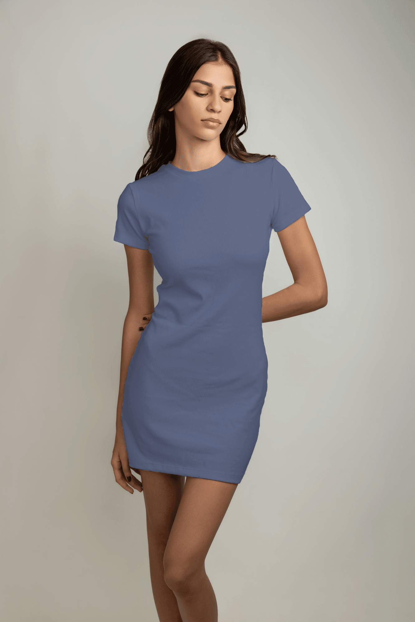 Zahra Short-Sleeve Mini Dress – Dusk Blue