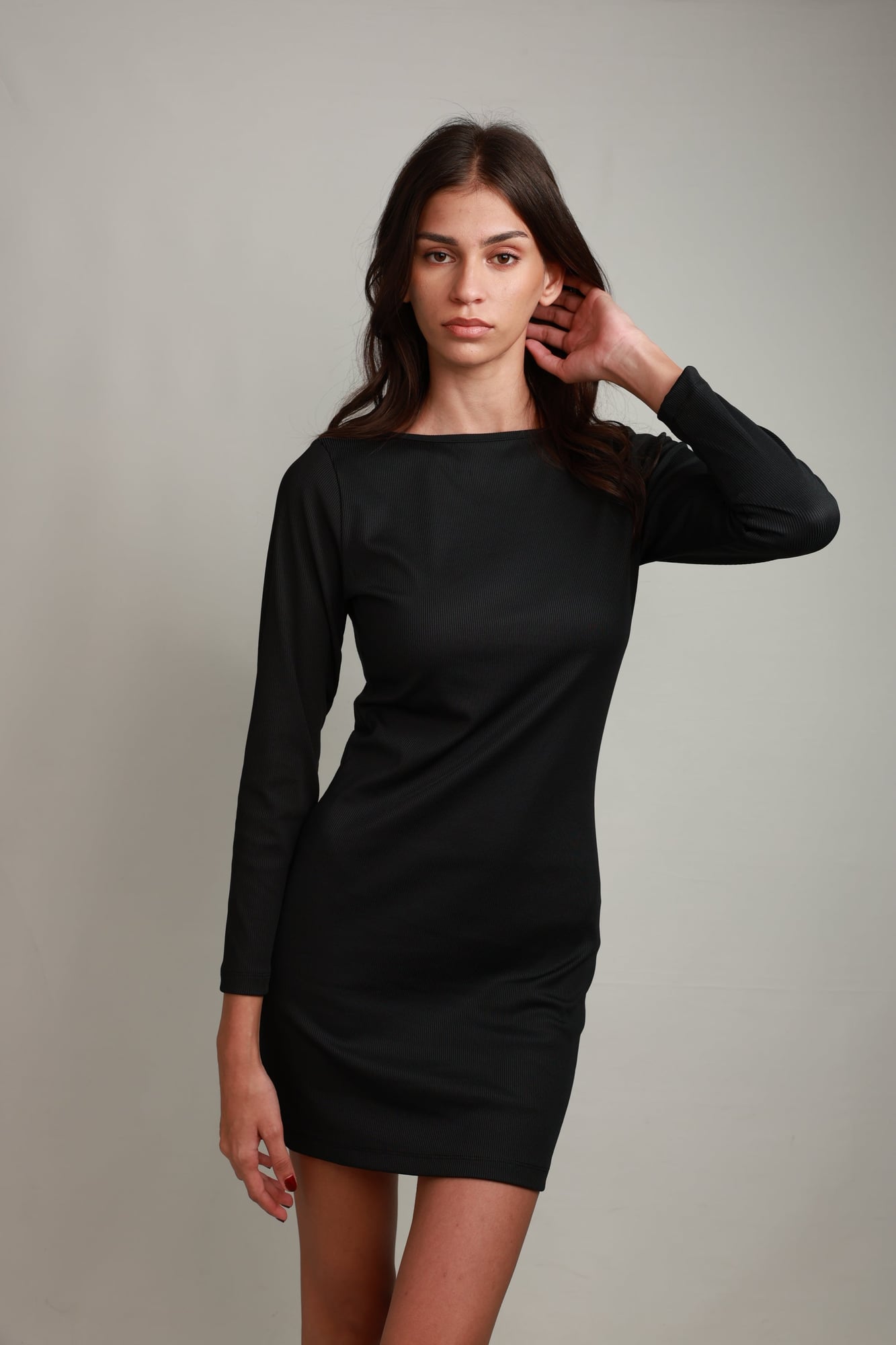 Zaina Long-Sleeve Mini Dress – Classic Black