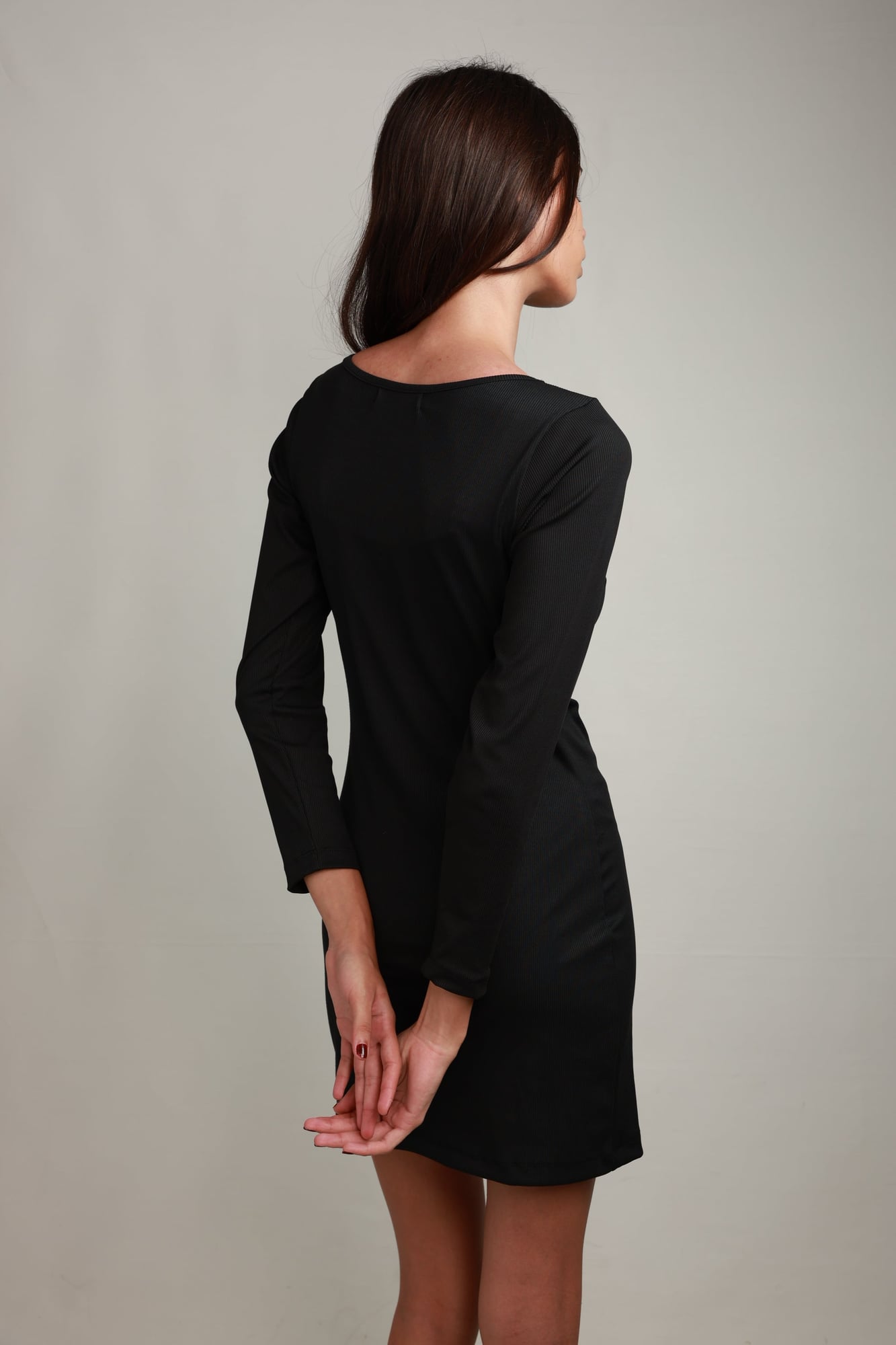Zaina Long-Sleeve Mini Dress – Classic Black