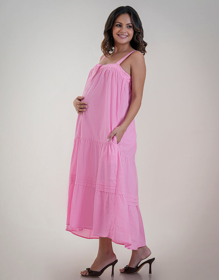 Front Tie Up Tiered Strappy Dress