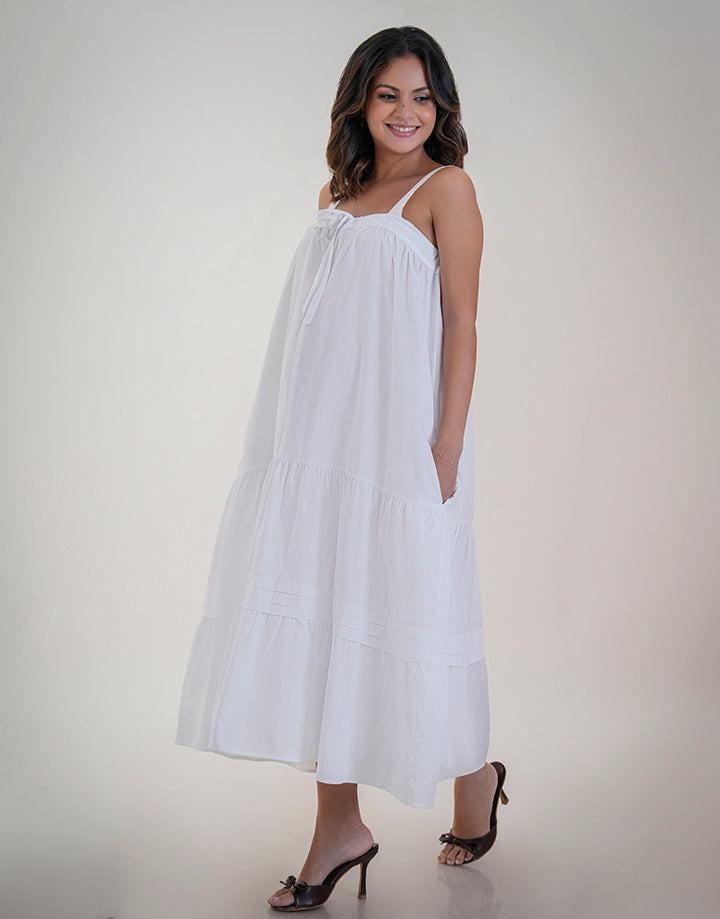 Front Tie Up Tiered Strappy Dress
