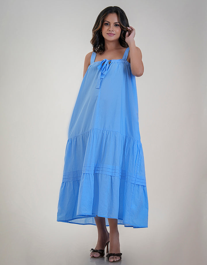 Front Tie Up Tiered Strappy Dress