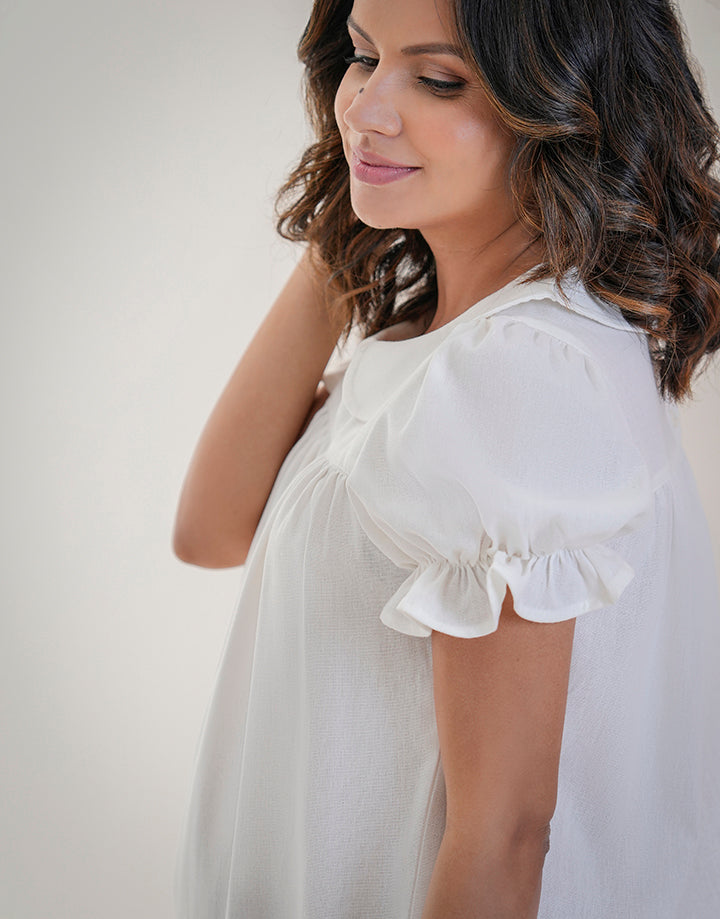 Peter Pan Collared Puff Sleeve Dress