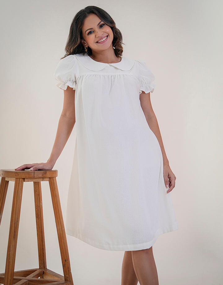 Peter Pan Collared Puff Sleeve Dress