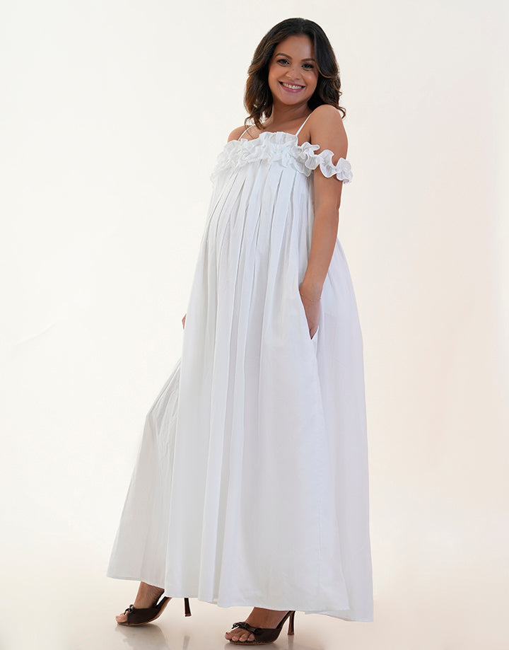 Ruffled Detail Maternity Dress