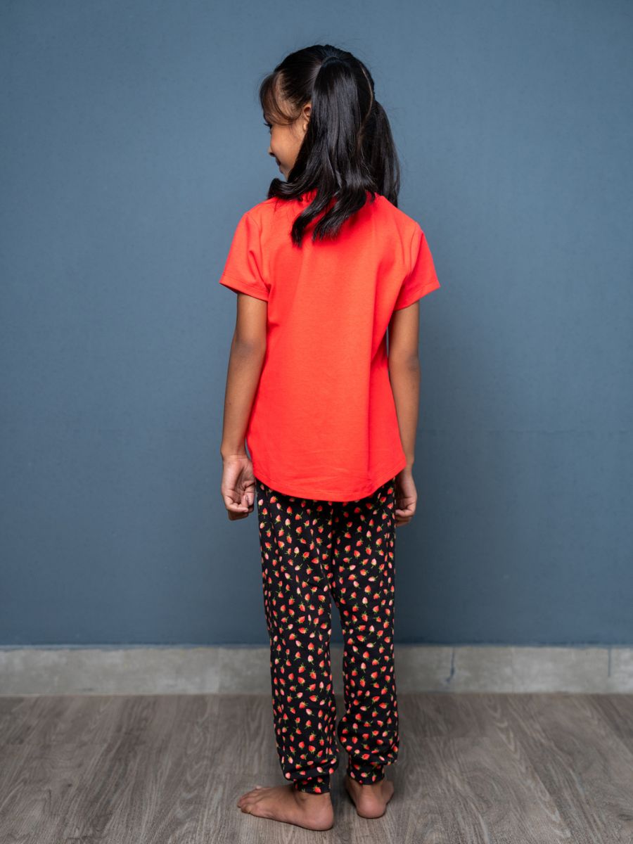 Clair Graphic Tee & Cuffed Long Pant Neon Orange & Strawberry Multi 4