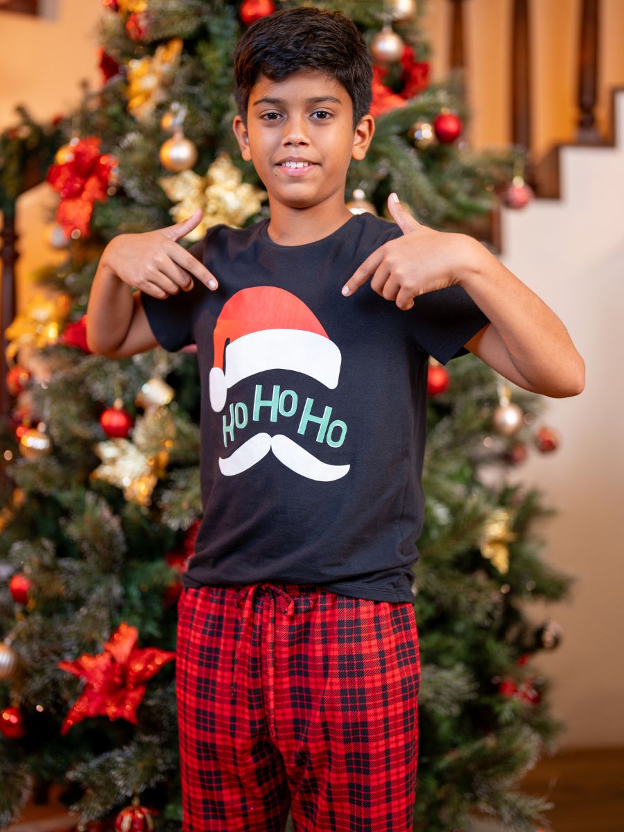 Criston – Boys Graphic Tee &amp; Long PJ Set in Black &amp; Red Multi Checks 4