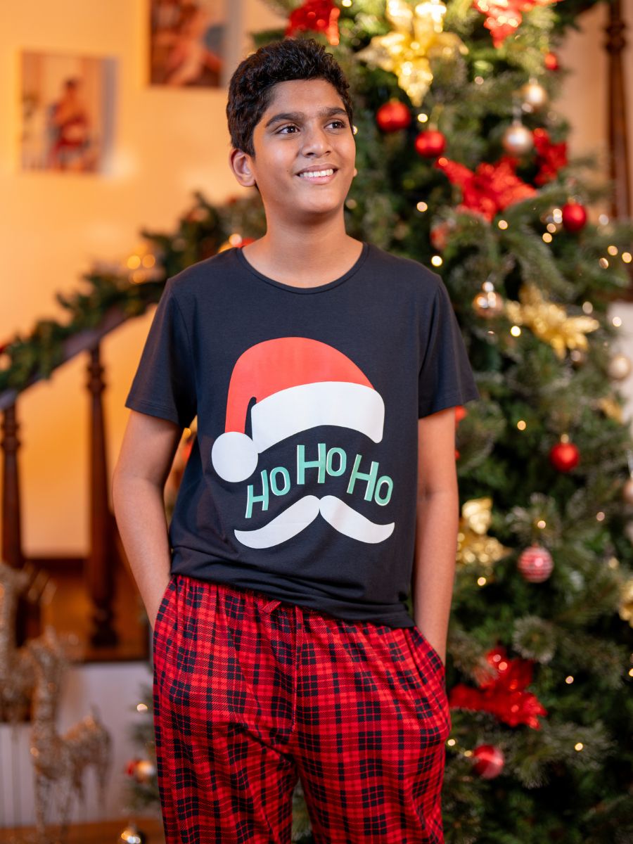 Criston – Boys Graphic Tee &amp; Long PJ Set in Black &amp; Red Multi Checks 5