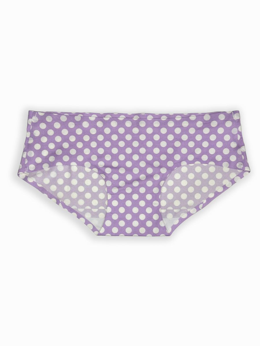 Purple polka dot underwear on a white background