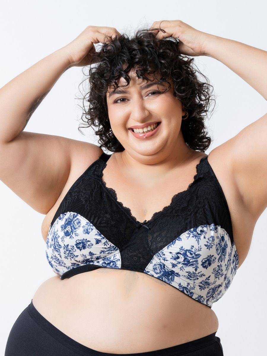 Lydia – Non Wired Cut &amp; Sew Lace Bra in Porcelain Floral – Ext Sizes