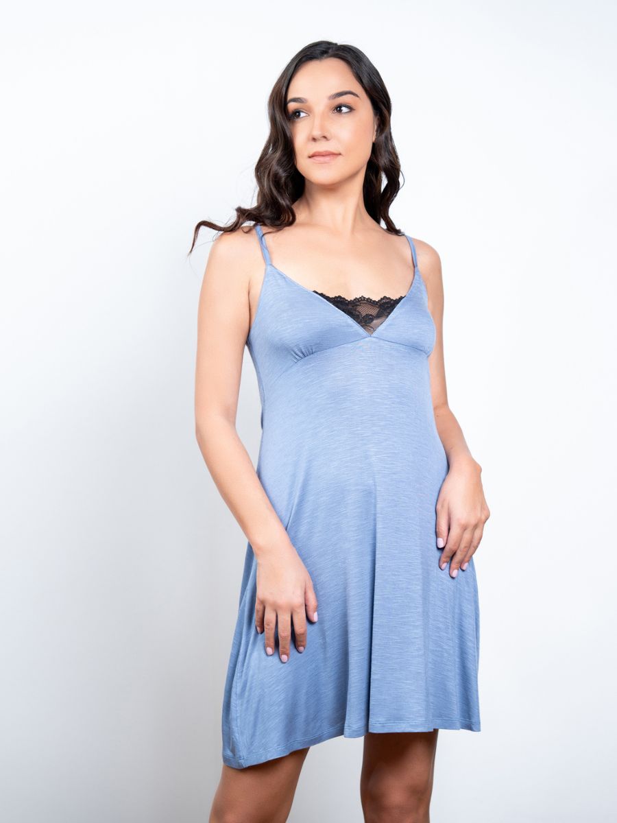 Nelly – Chemise with Lace in Stone Wash Blue 4
