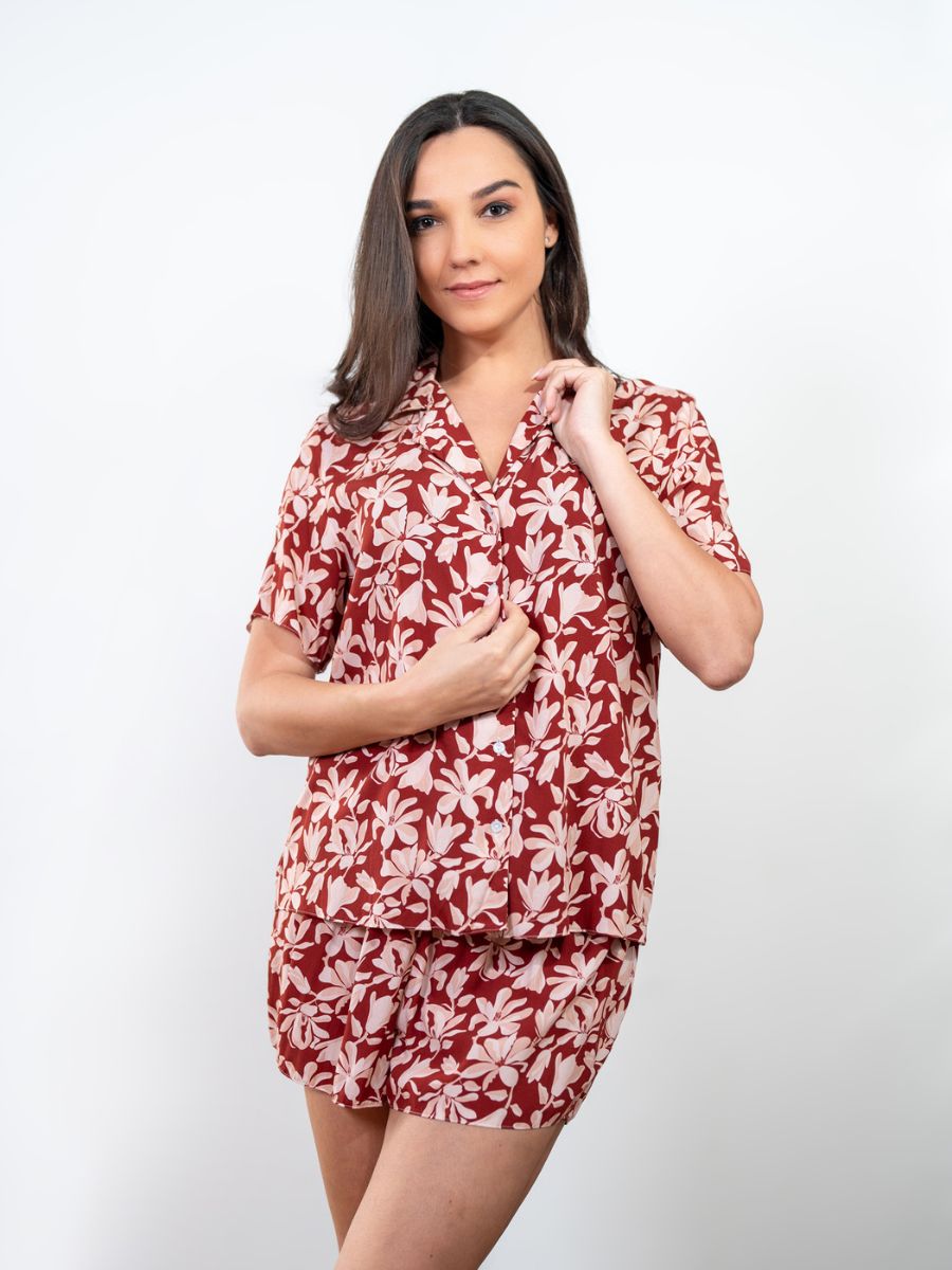 Valarie S/S Classic SPJ Set in Maroon Floral Multi 3