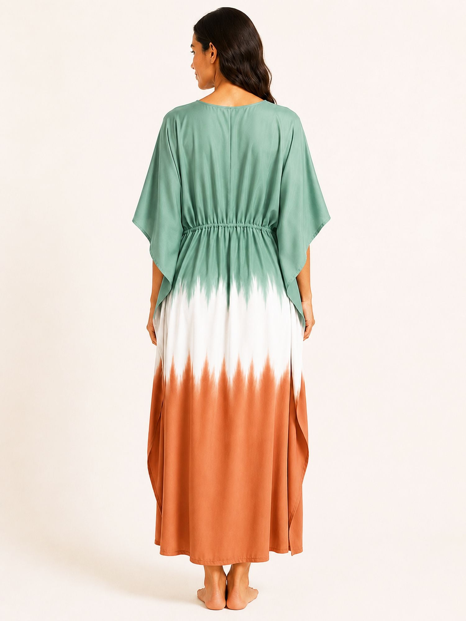 Aditi – Long Kaftan Dress in Green &amp; Orange Tie Dye