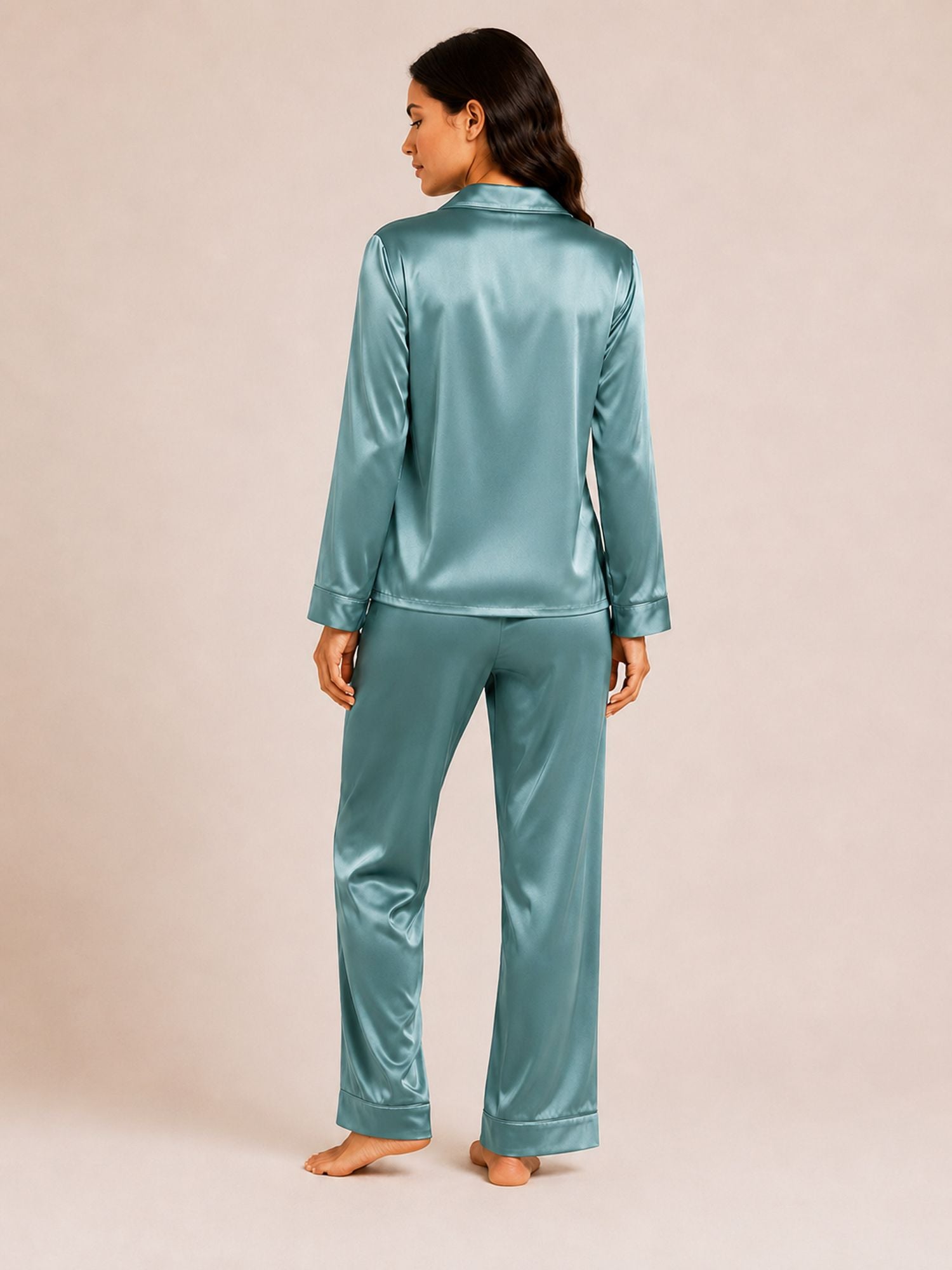 Akira – Satin Long Pyjama Set in Mila Blue