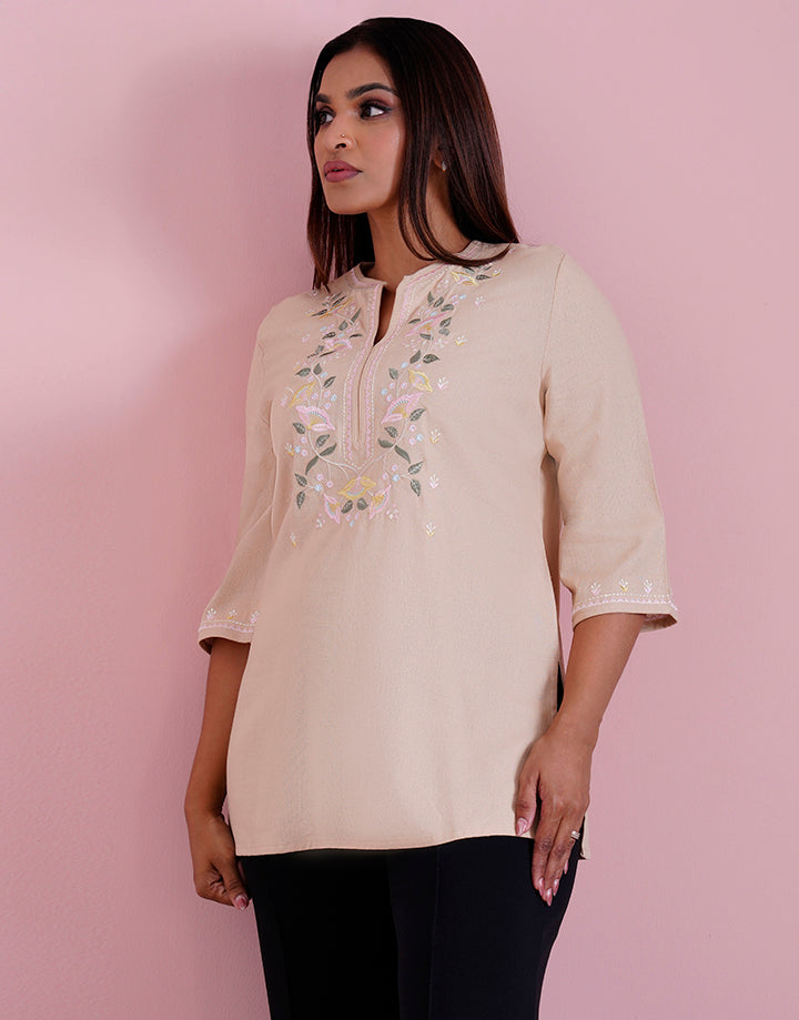 3/4 Sleeve Kurta With Embroidered