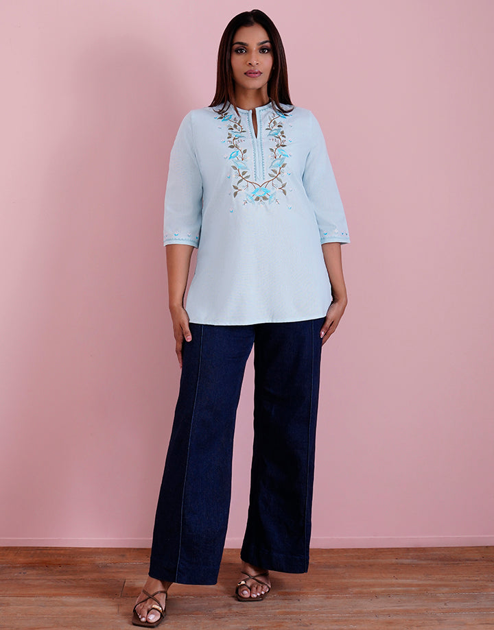 3/4 Sleeve Kurta With Embroidered