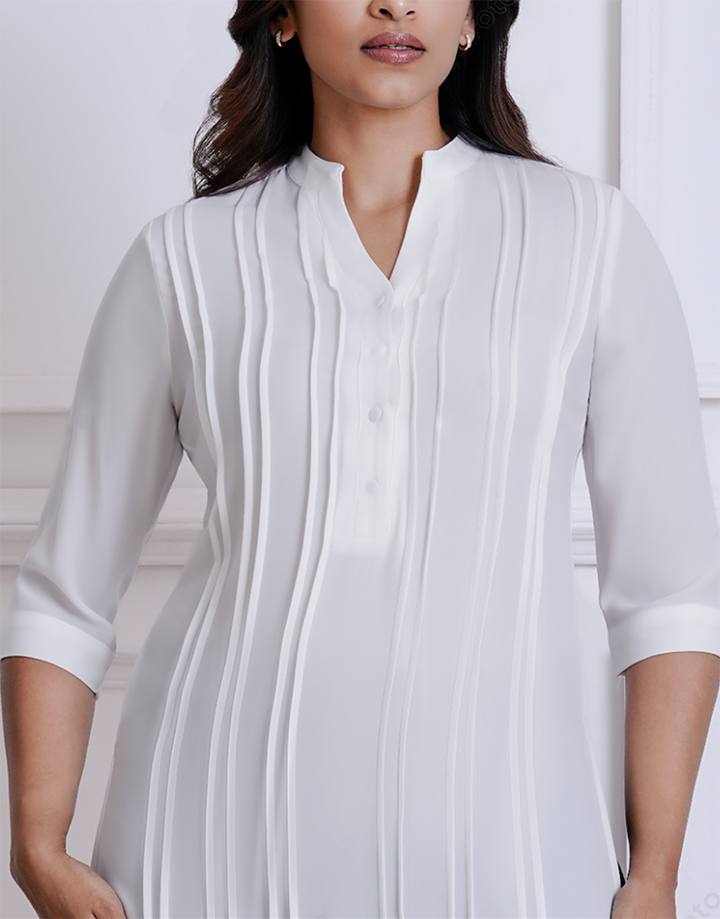 3/4 Sleeve Half Placket Pintuck Kurta