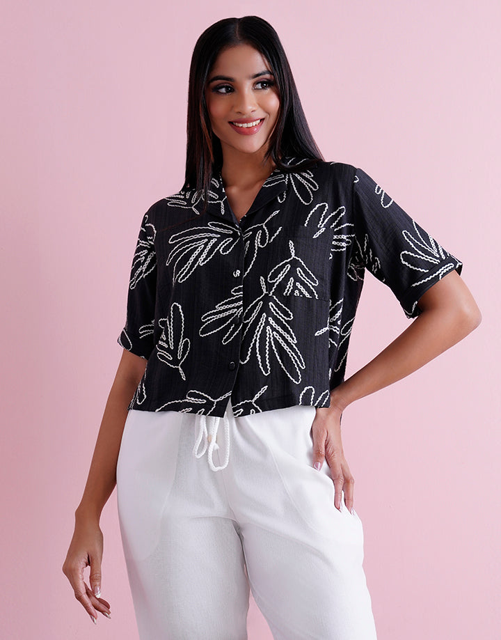Cuban Collared Button Down Crop Top