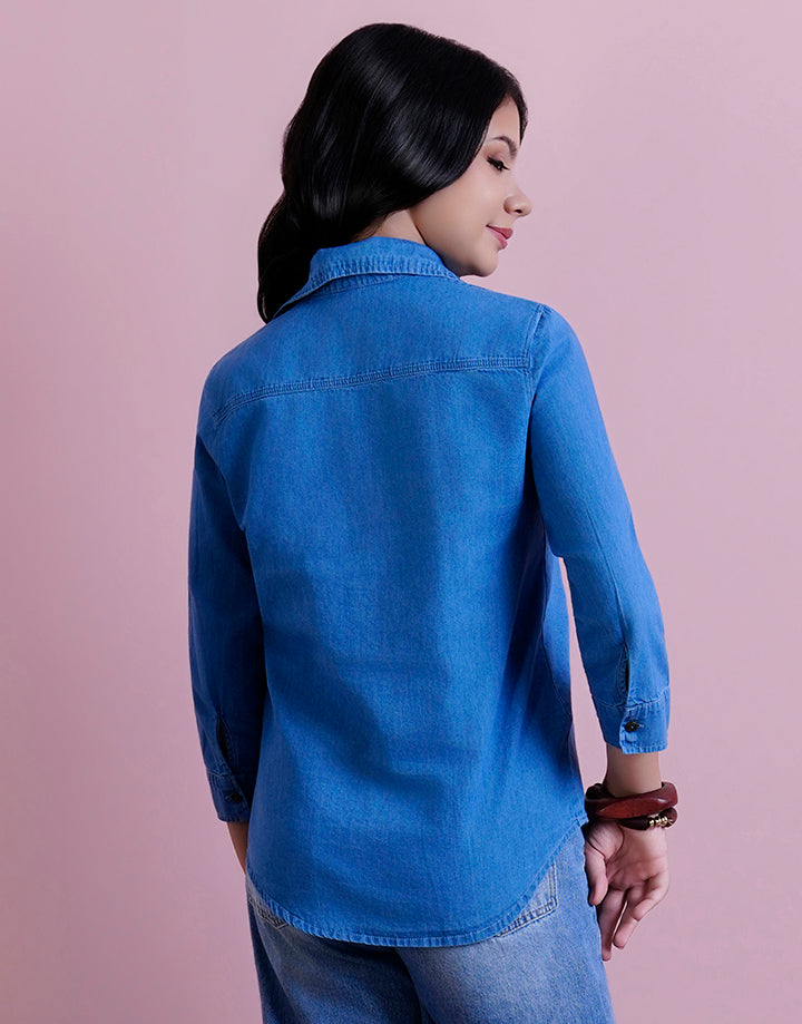 3/4 Sleeve Chambray Shirt Blouse