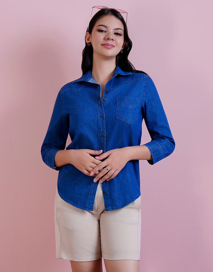 3/4 Sleeve Chambray Shirt Blouse