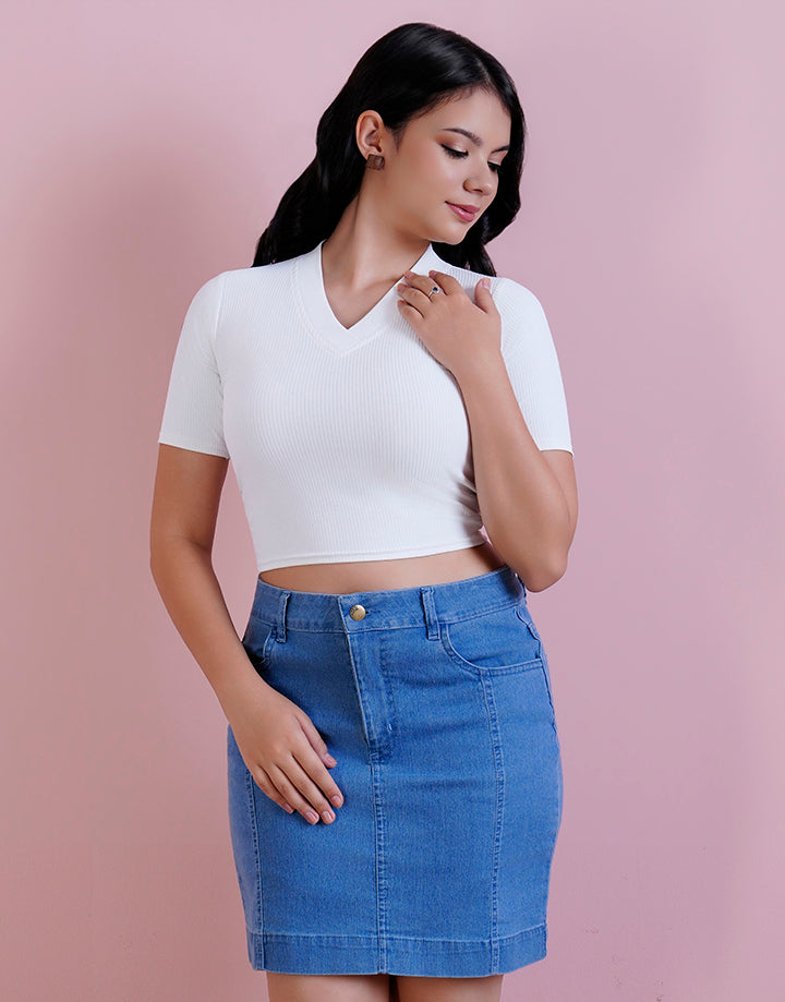 Short Sleeve V-Neck Crop Top