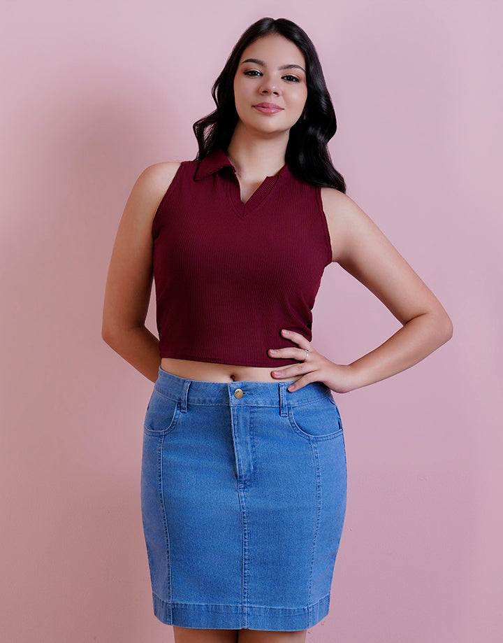 Standard Collar Sleeveless Crop Top