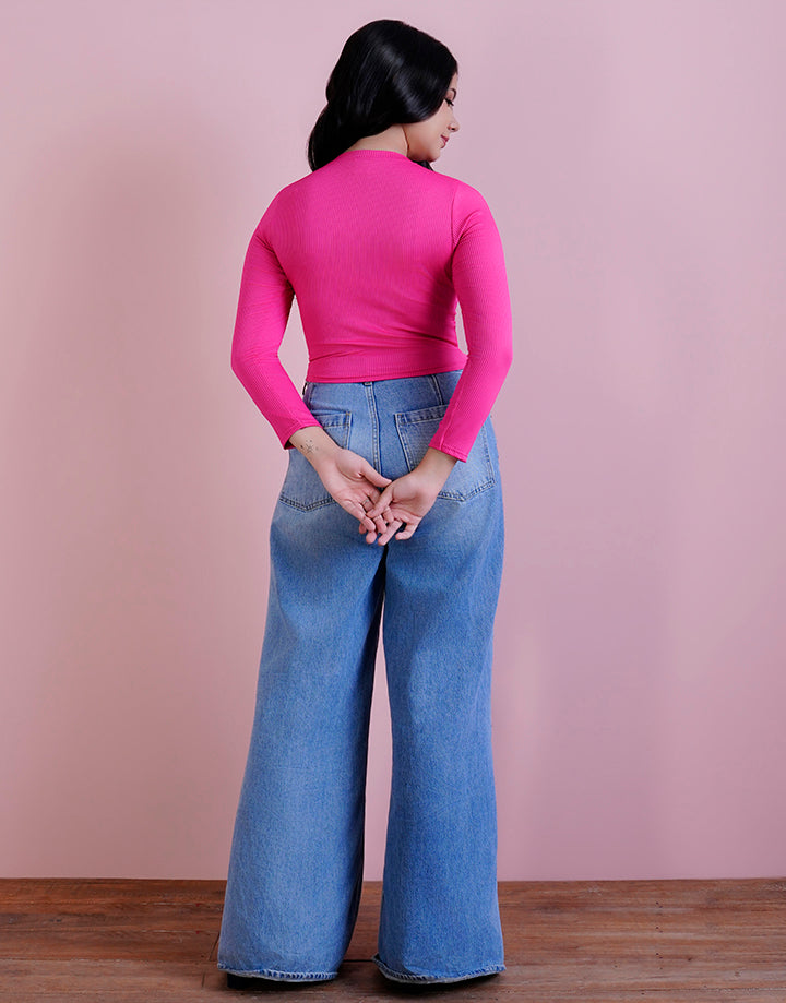 Long Sleeve Round Neck Crop Top