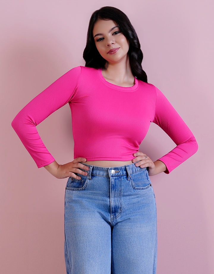 Long Sleeve Round Neck Crop Top