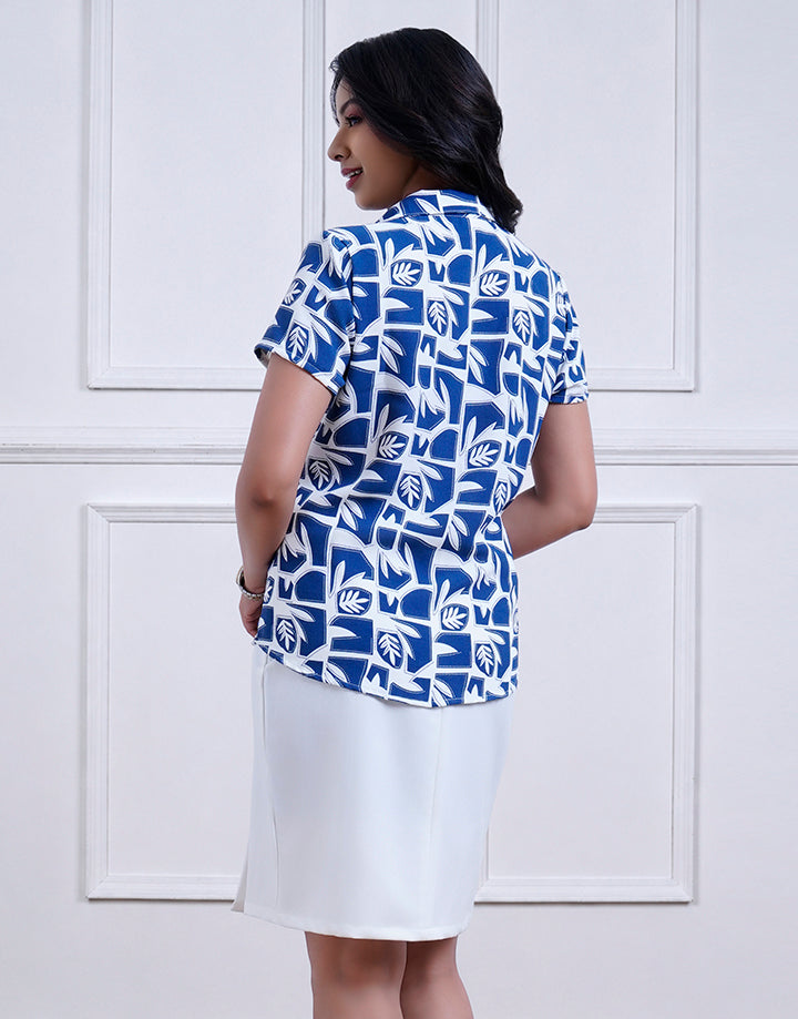 Cuban Collar Short Sleeve Blouse