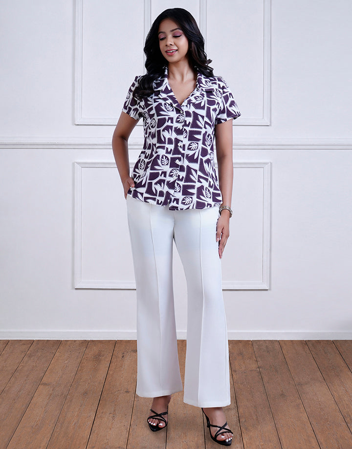 Cuban Collar Short Sleeve Blouse