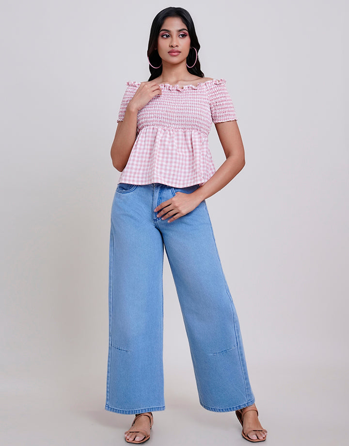 Off Shoulder Smocked Peplum Top