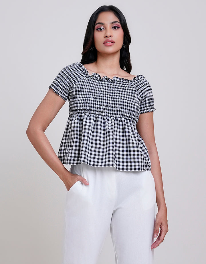 Off Shoulder Smocked Peplum Top