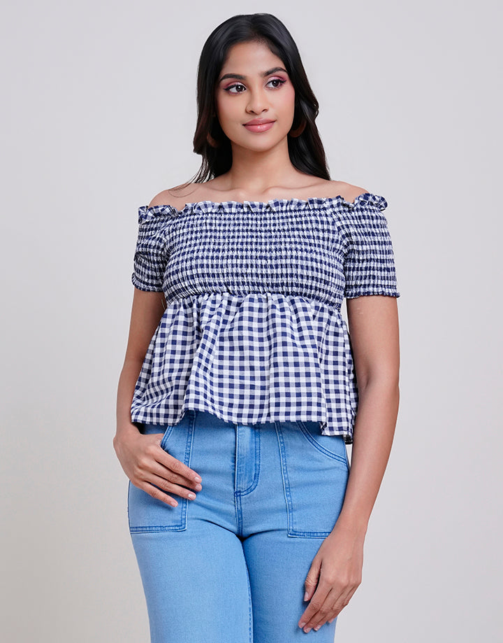 Off Shoulder Smocked Peplum Top