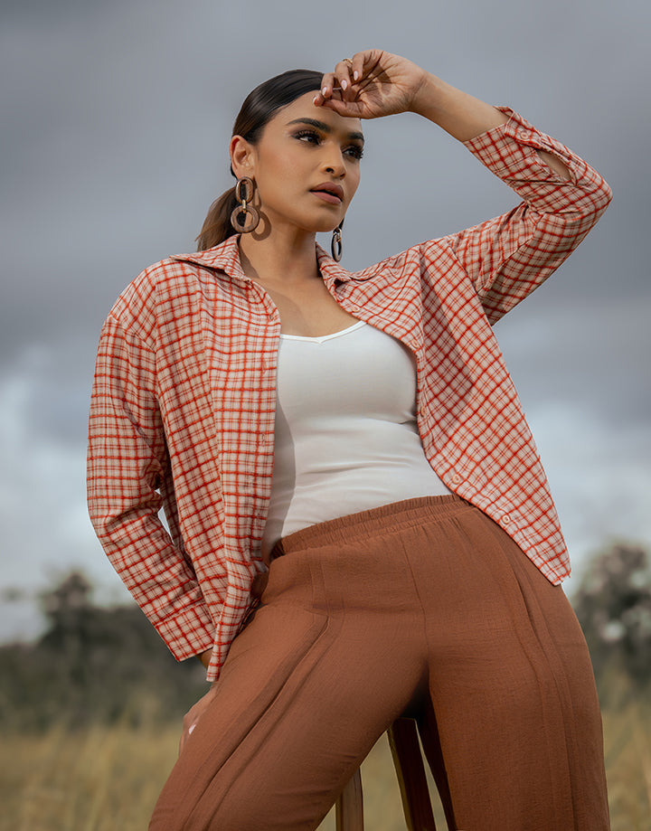 Long Sleeve Checked Shirt Blouse