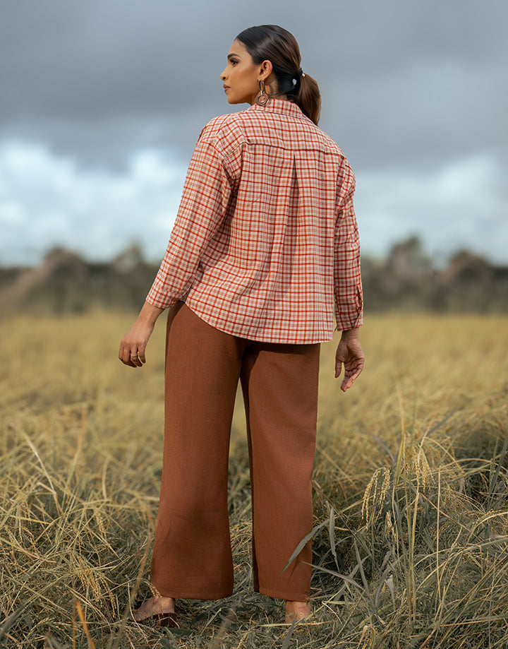 Long Sleeve Checked Shirt Blouse