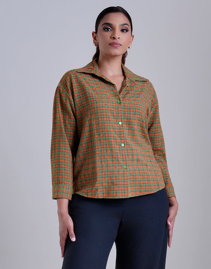Long Sleeve Checked Shirt Blouse
