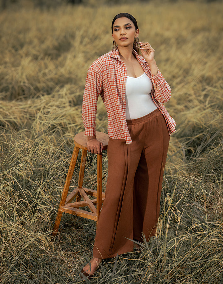 Long Sleeve Checked Shirt Blouse