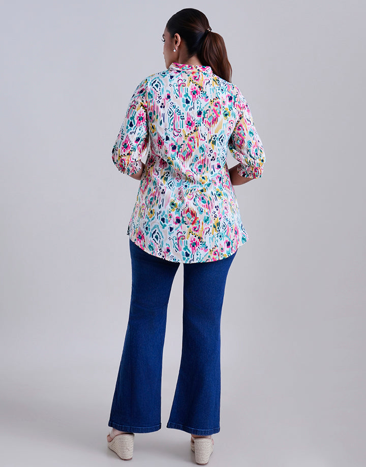 Chinese Collar Kurta With 3/4 Sleeve