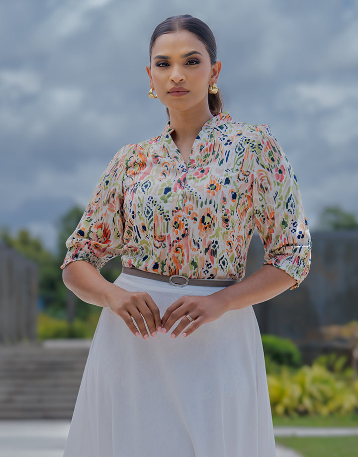 Chinese Collar Kurta With 3/4 Sleeve